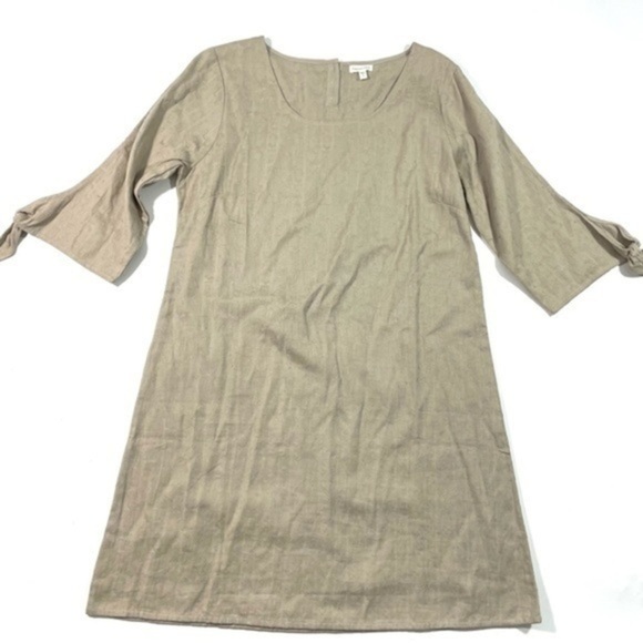 Garnet Hill Tie Sleeve Dobby Shift Dress Beige Textured Size 10 - Picture 1 of 7